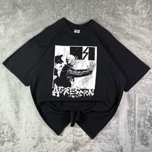 Vintage Y2k Aggression Skeleton With Cop Black Band T Shirt Mens Size XL